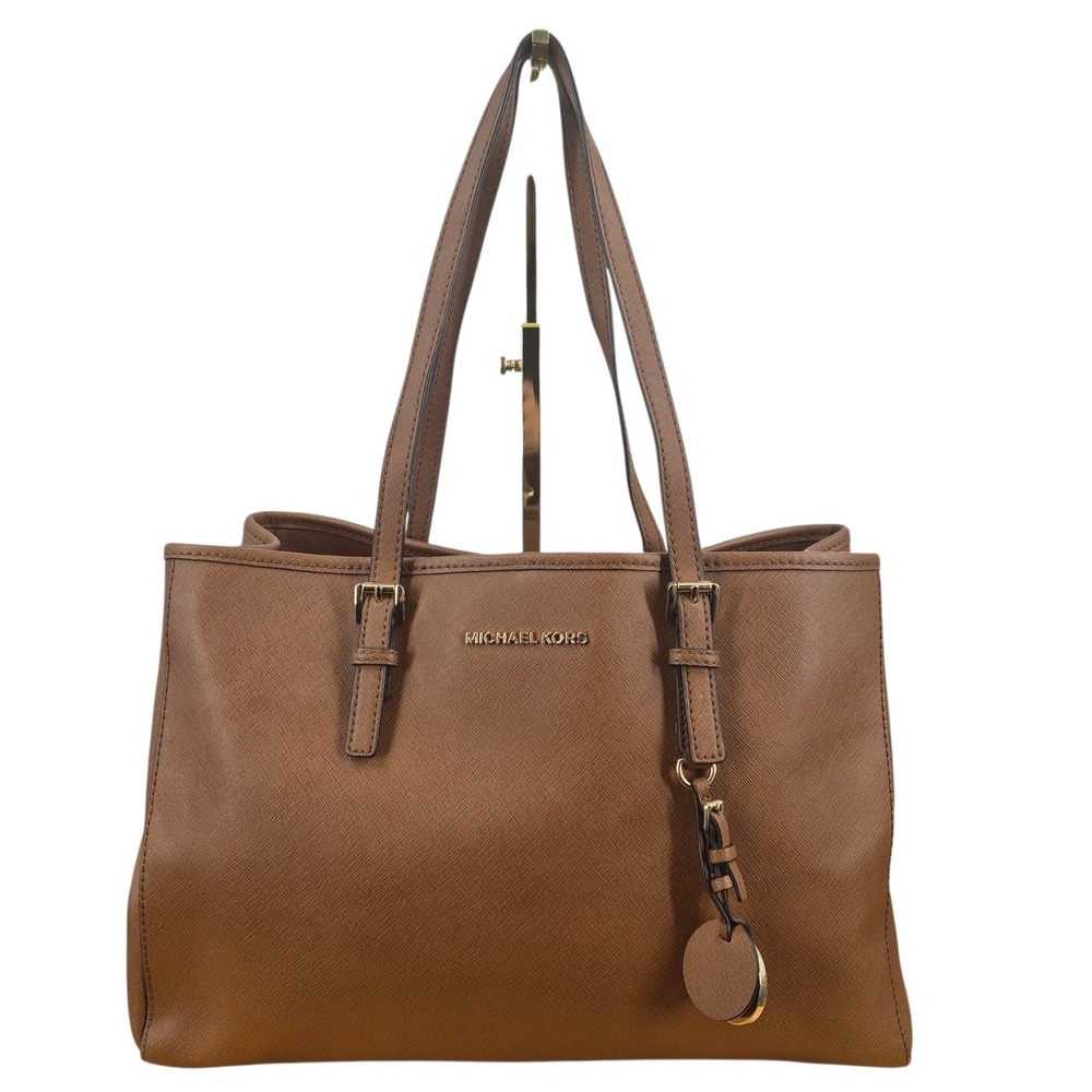Michael Kors Brown Saffiano Leather Tote Bag Gold Hardware Shoulder Bag
